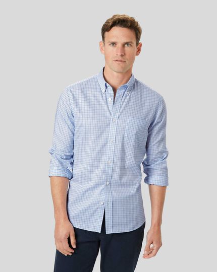 Button-Down Collar Non-Iron Stretch Oxford Check Shirt - Blue & Sky ...