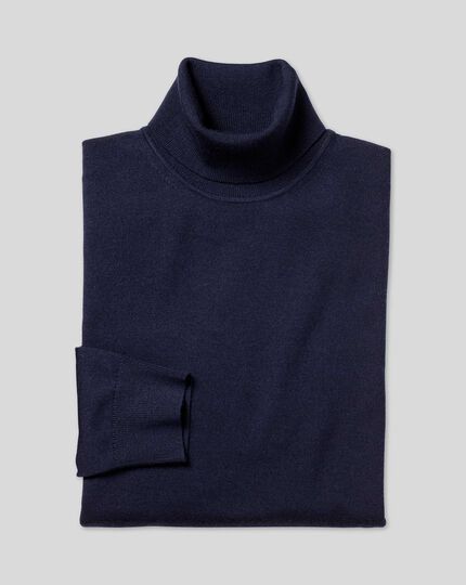 Navy merino wool roll neck jumper | Charles Tyrwhitt