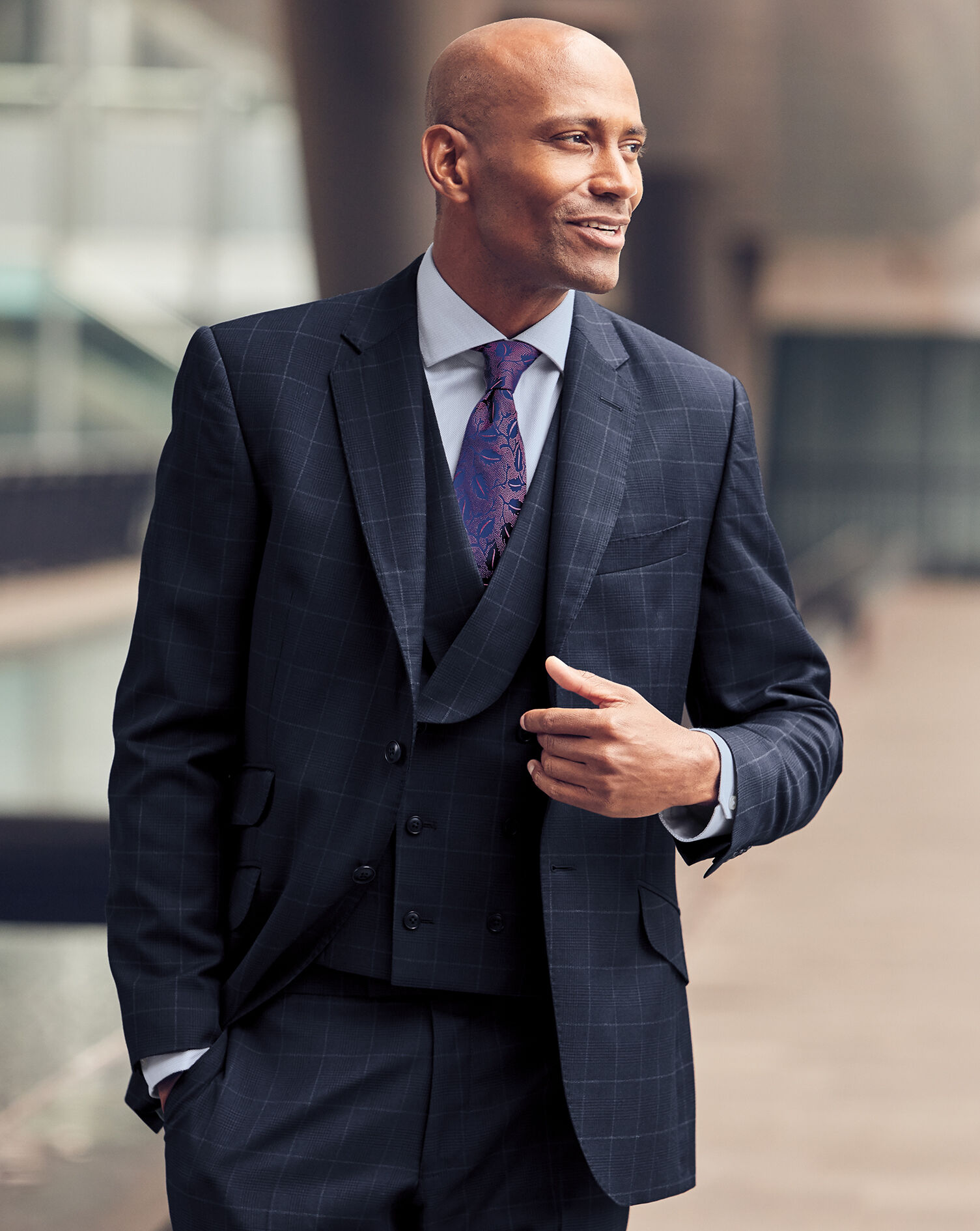 navy check suit jacket