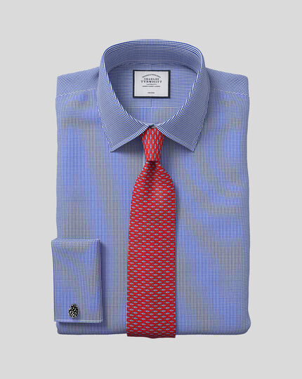 Slim fit non-iron puppytooth royal blue shirt | Charles Tyrwhitt