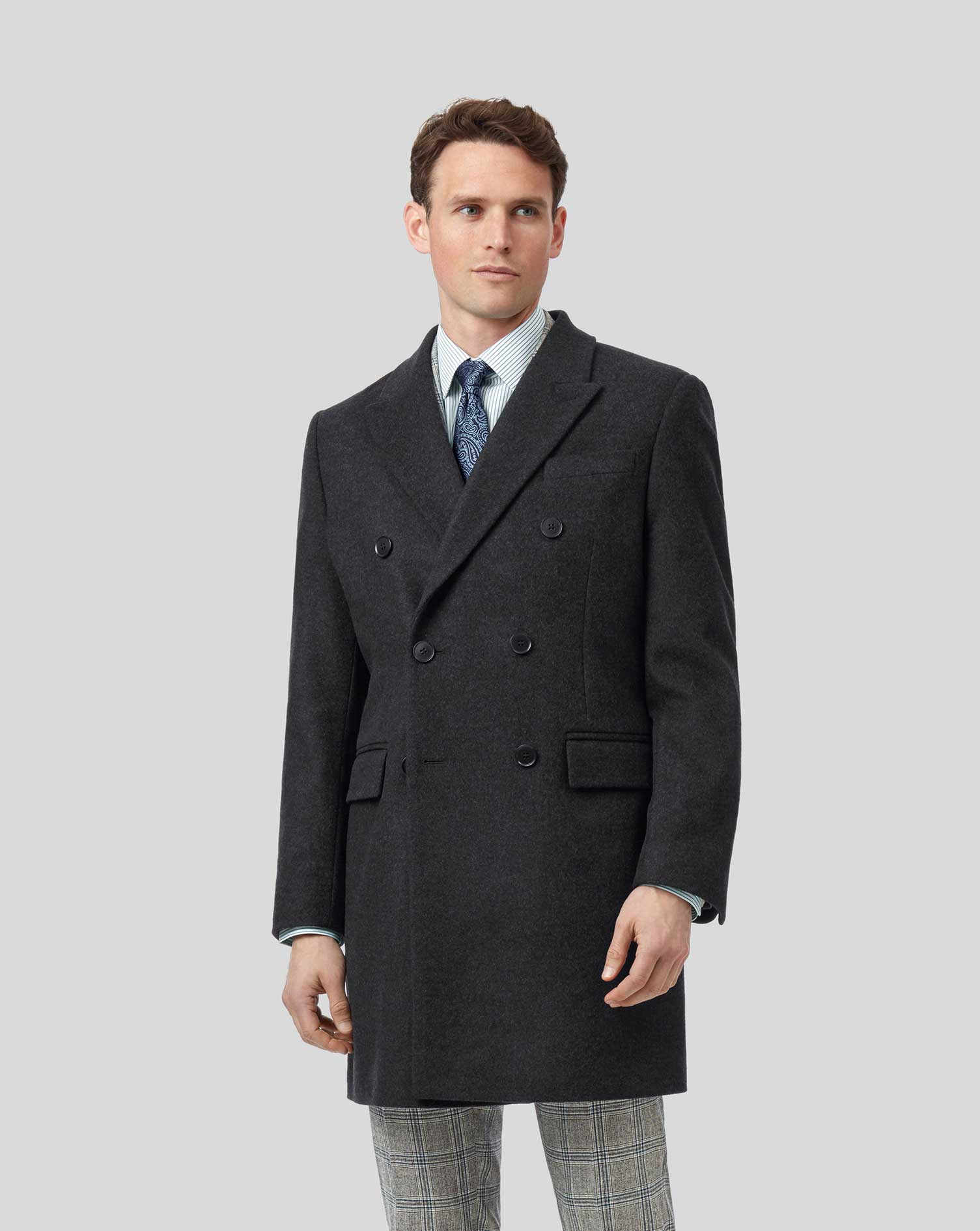 Charcoal Italian wool and cashmere double breasted Epsom overcoat ...