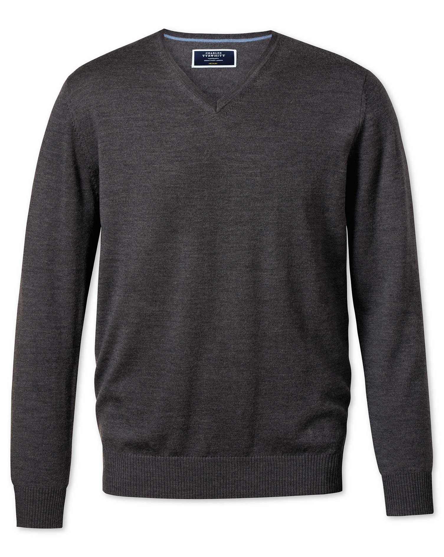 Charcoal merino wool v-neck jumper | Charles Tyrwhitt