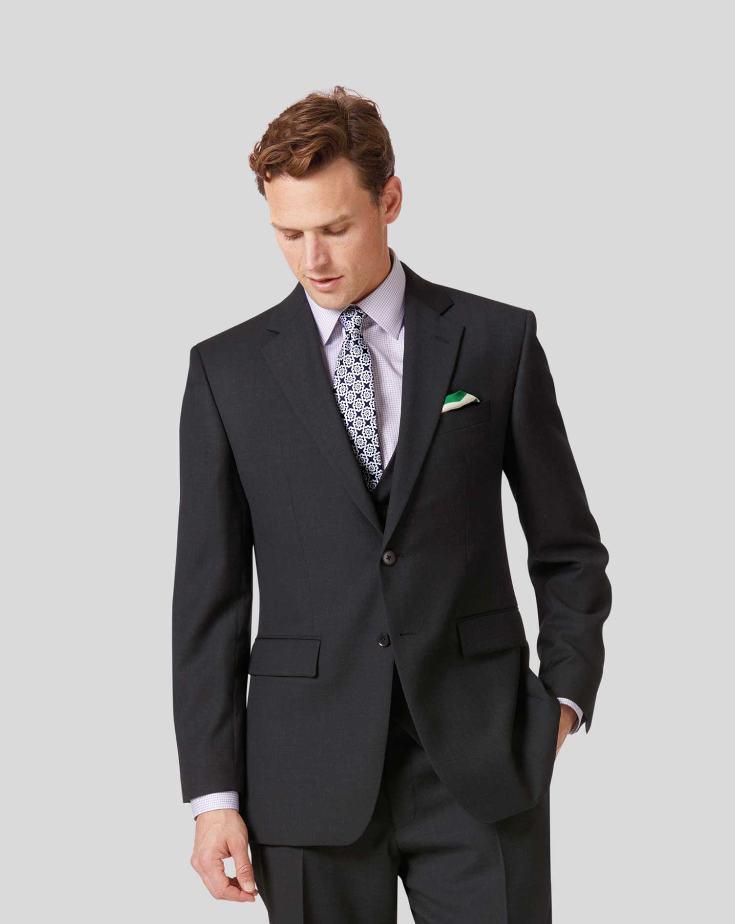 Charcoal classic fit twill business suit | Charles Tyrwhitt