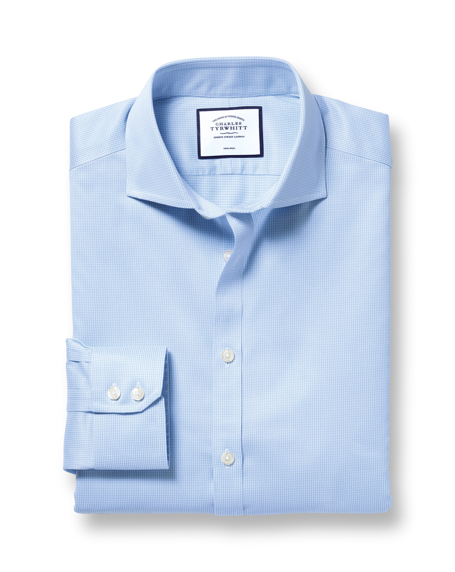 Extra slim fit non-iron cutaway sky blue puppytooth shirt | Charles ...