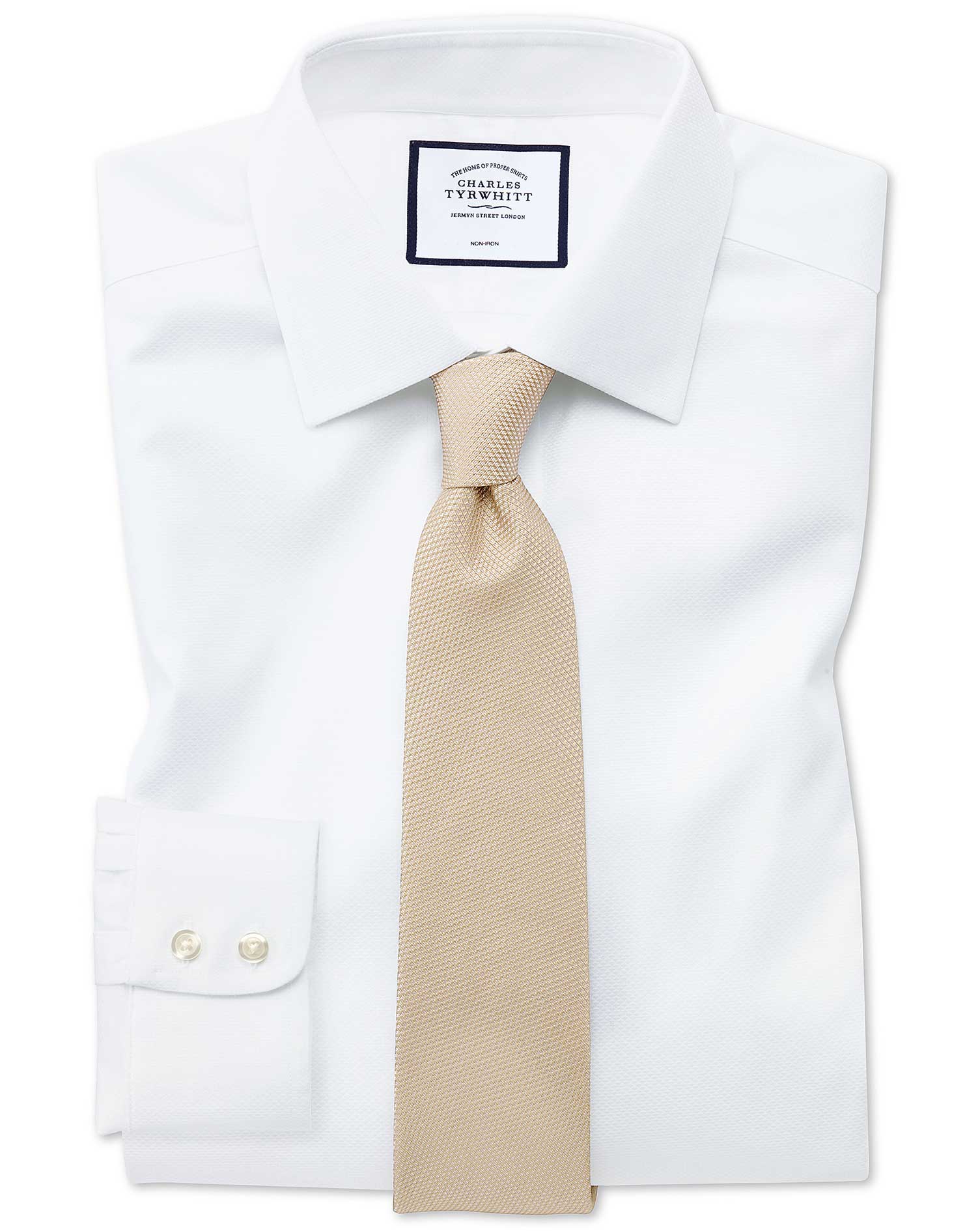 Non-Iron Triangle Weave Cotton Business Shirt - White Single Cuff Size 42/89 by Charles Tyrwhitt