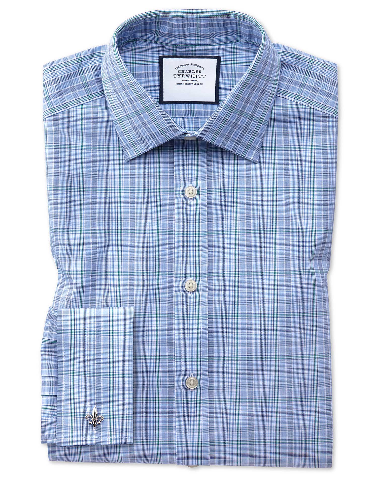 Slim fit blue and green Prince of Wales check shirt | Charles Tyrwhitt