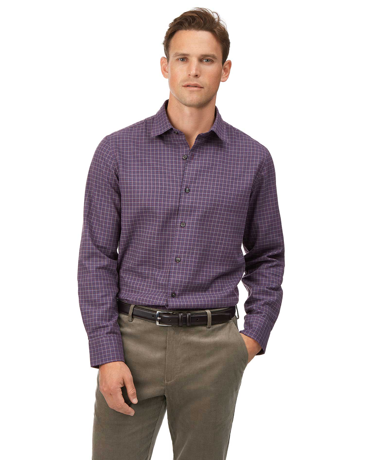 Slim fit cotton with TENCEL™ purple check shirt | Charles Tyrwhitt