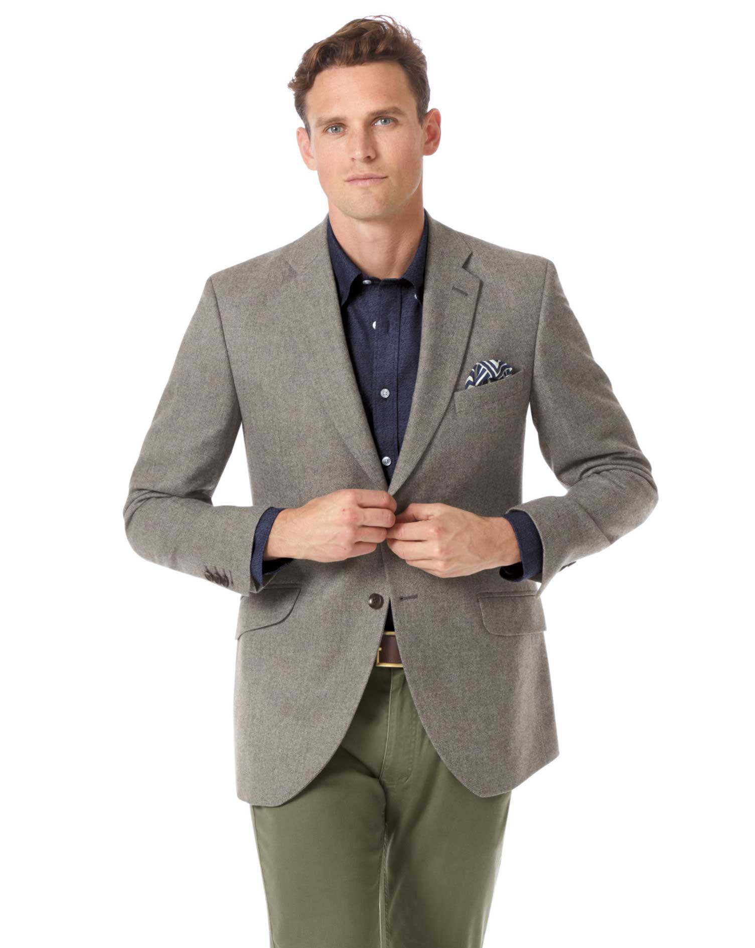 Slim Fit British Wool With Cashmere Cotton/cashmere Jacket In Silver Size 42 Short by Charles Tyrwhitt